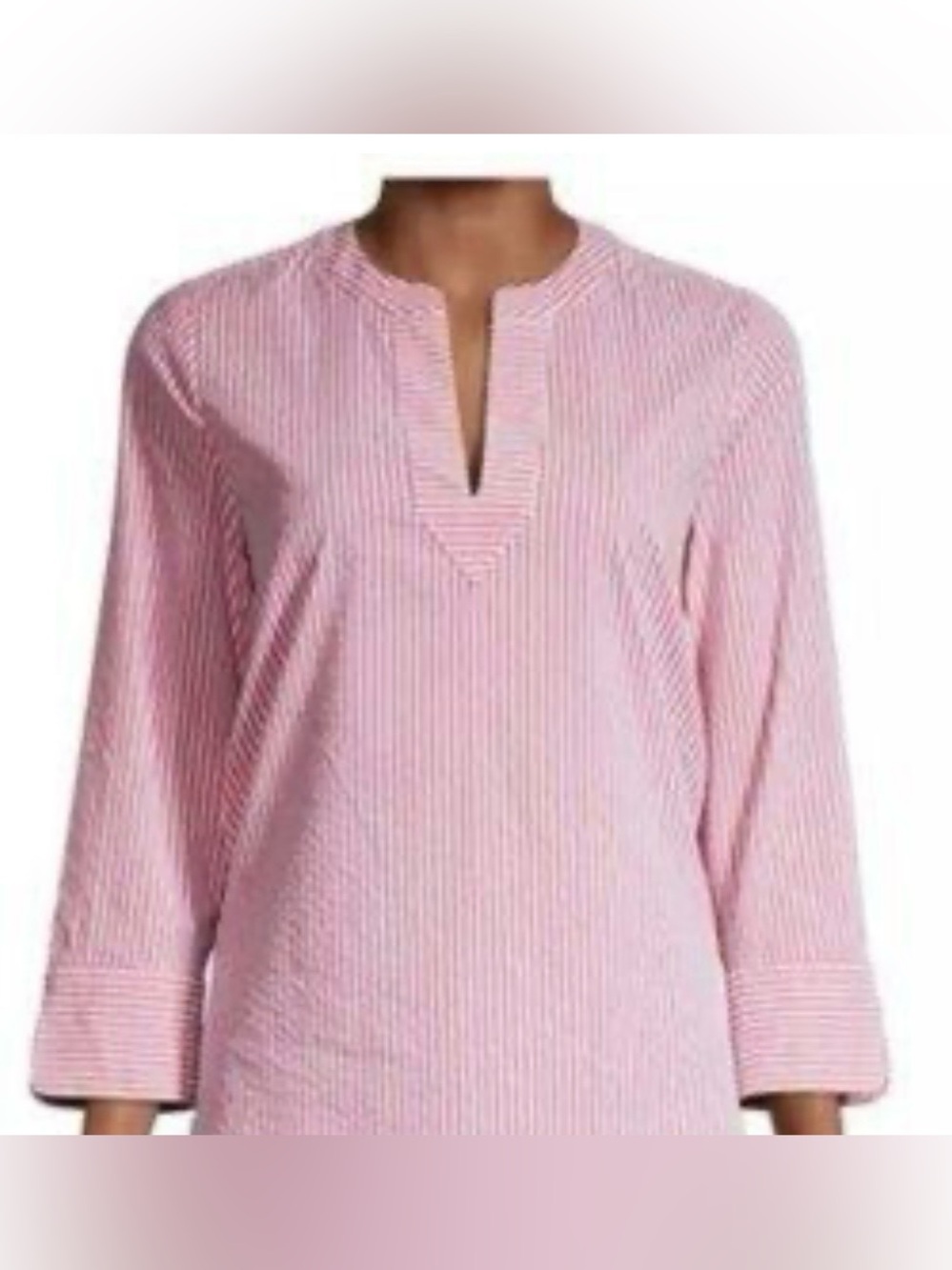Vineyard Vines Pink & White Striped Split-Neck Tunic